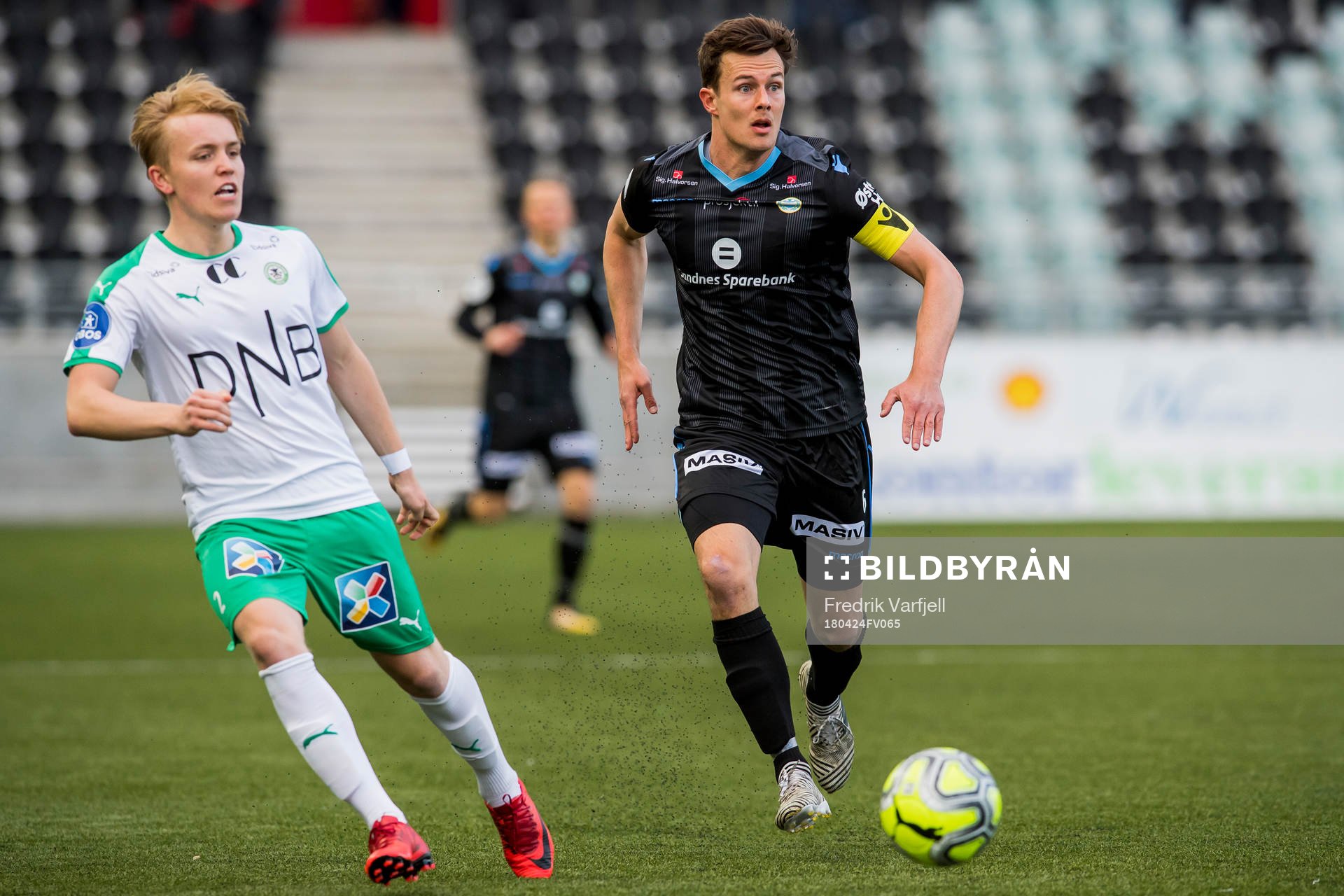 Morten Renå Olsen of HamKam and Niels Vorthoren of Sandnes Ulf during the OBOS-ligaen match between HamKam and Sandnes Ulf on April 24, 2018 in Hamar. 