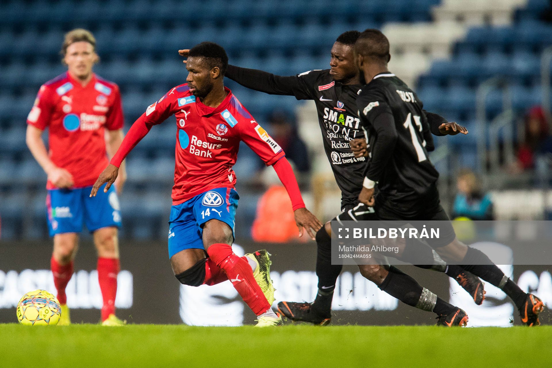 Helsingborgs Mohammed Abubakari under fotbollsmatchen i Superettan mellan Helsingborg och AFC Eskilstuna den 24 april 2018 i Helsingborg.