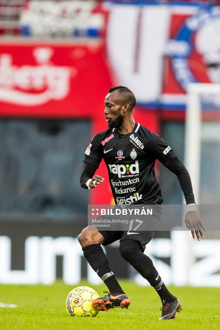 AFC Eskilstunas Ibrahim Bali Toure under fotbollsmatchen i Superettan mellan Helsingborg och AFC Eskilstuna den 24 april 2018 i Helsingborg.