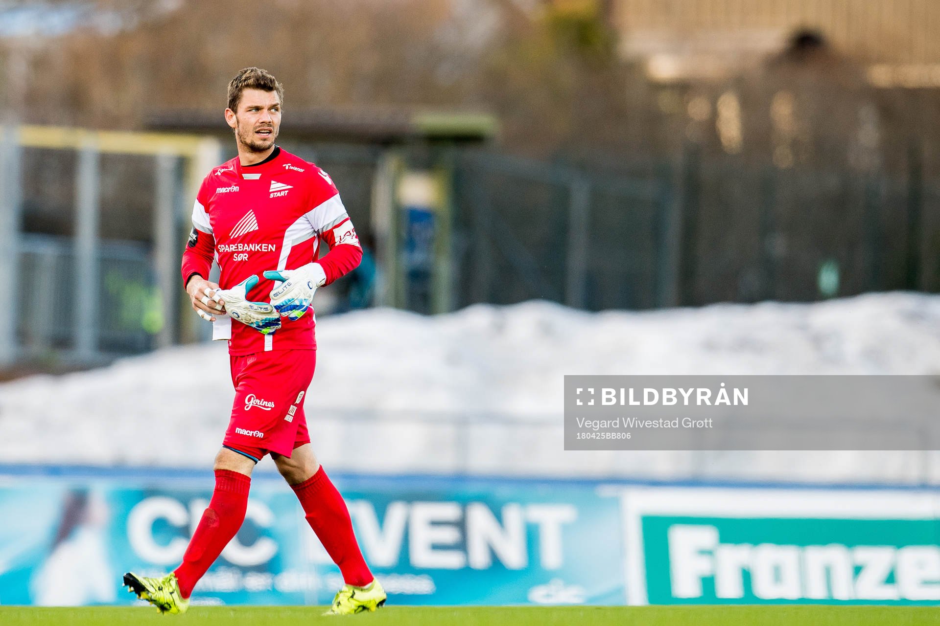 Goalkeeper Jonas Deumeland of Start walks off the pitch