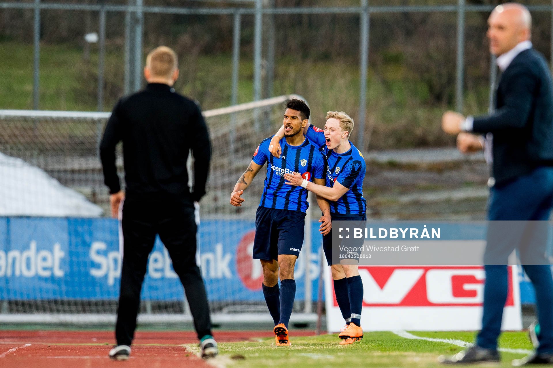 Ohi Omoijuanfo of Stabæk celebrates with teammate Ola