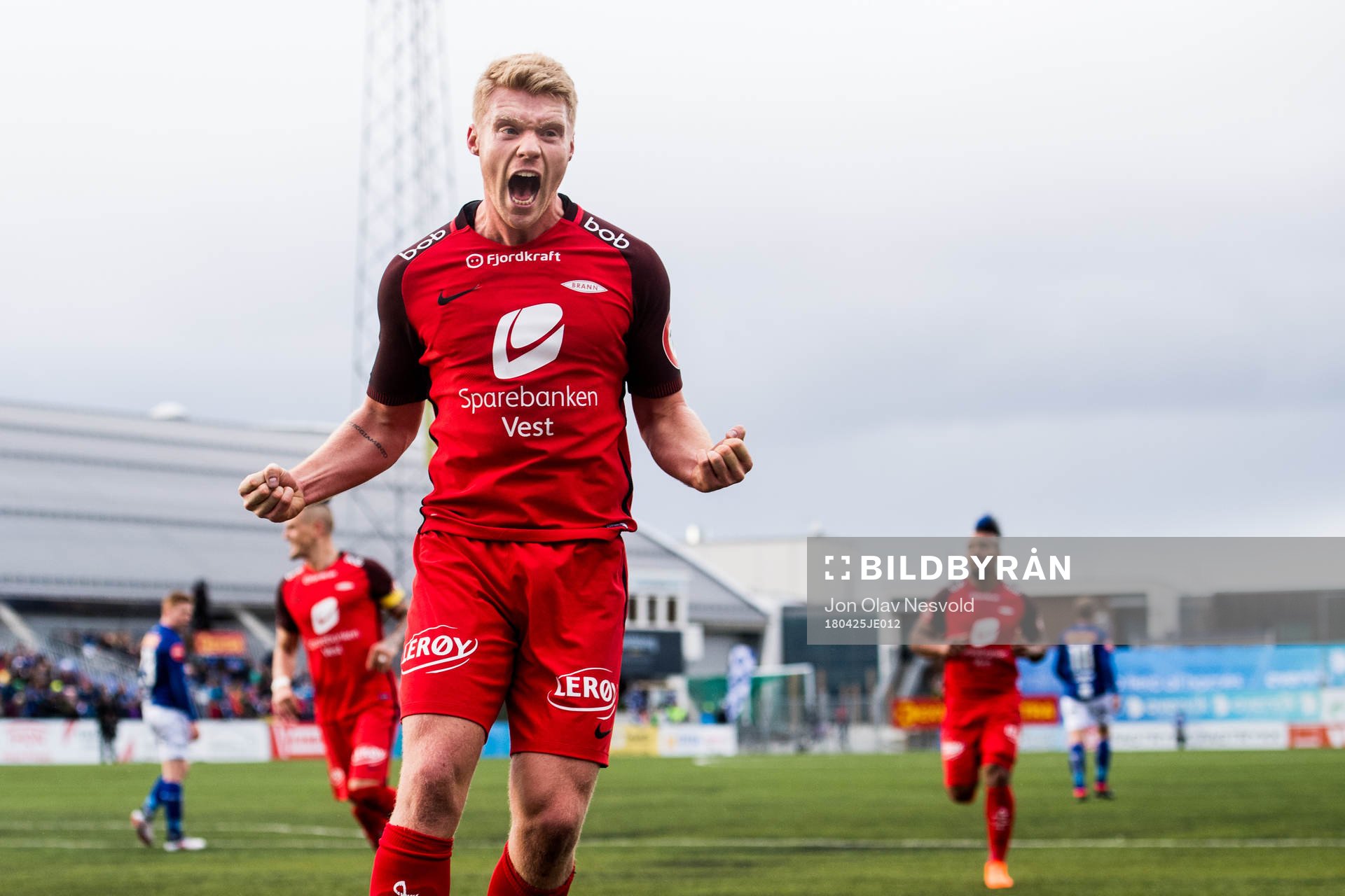Sivert Heltne Nilsen of Brann celebrates after 1-0 during the Eliteserien match between Ranheim and Brann on April 25, 2018 in Trondheim.