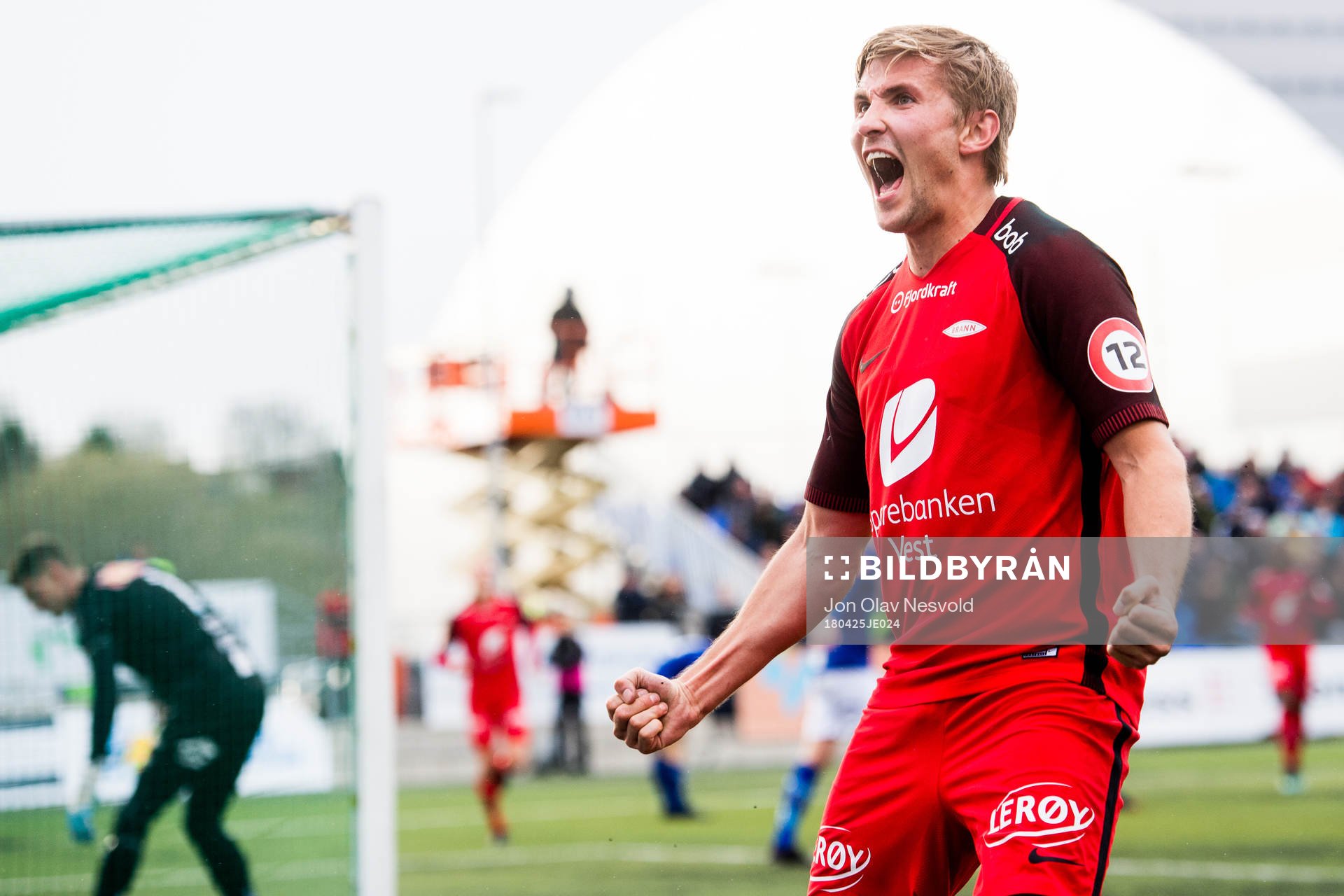 Steffen Lie Skålevik of Brann celebrates 1-0 during the Eliteserien match between Ranheim and Brann on April 25, 2018 in Trondheim.