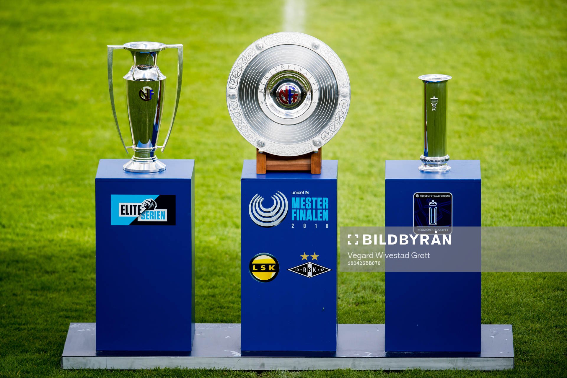 The trophies ahead of the UNICEF Mesterfinale match between Lillestrøm and Rosenborg on April 26, 2018 in Lillestrøm.
