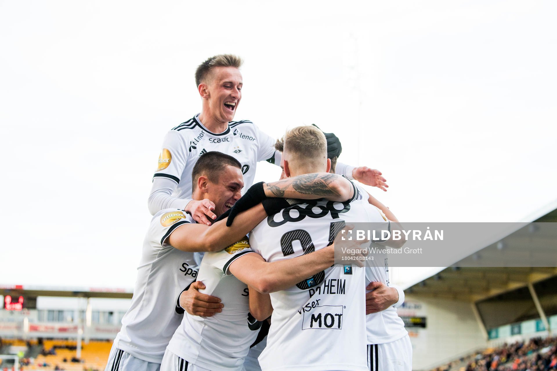 Nicklas Bendtner of Rosenborg (hidden) celebrates scoring