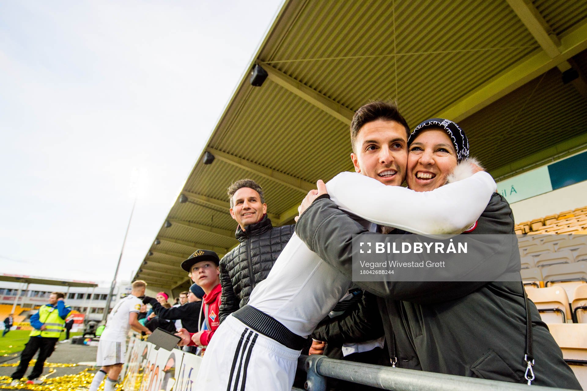 Rafik Zekhnini of Rosenborg celebrates with his family