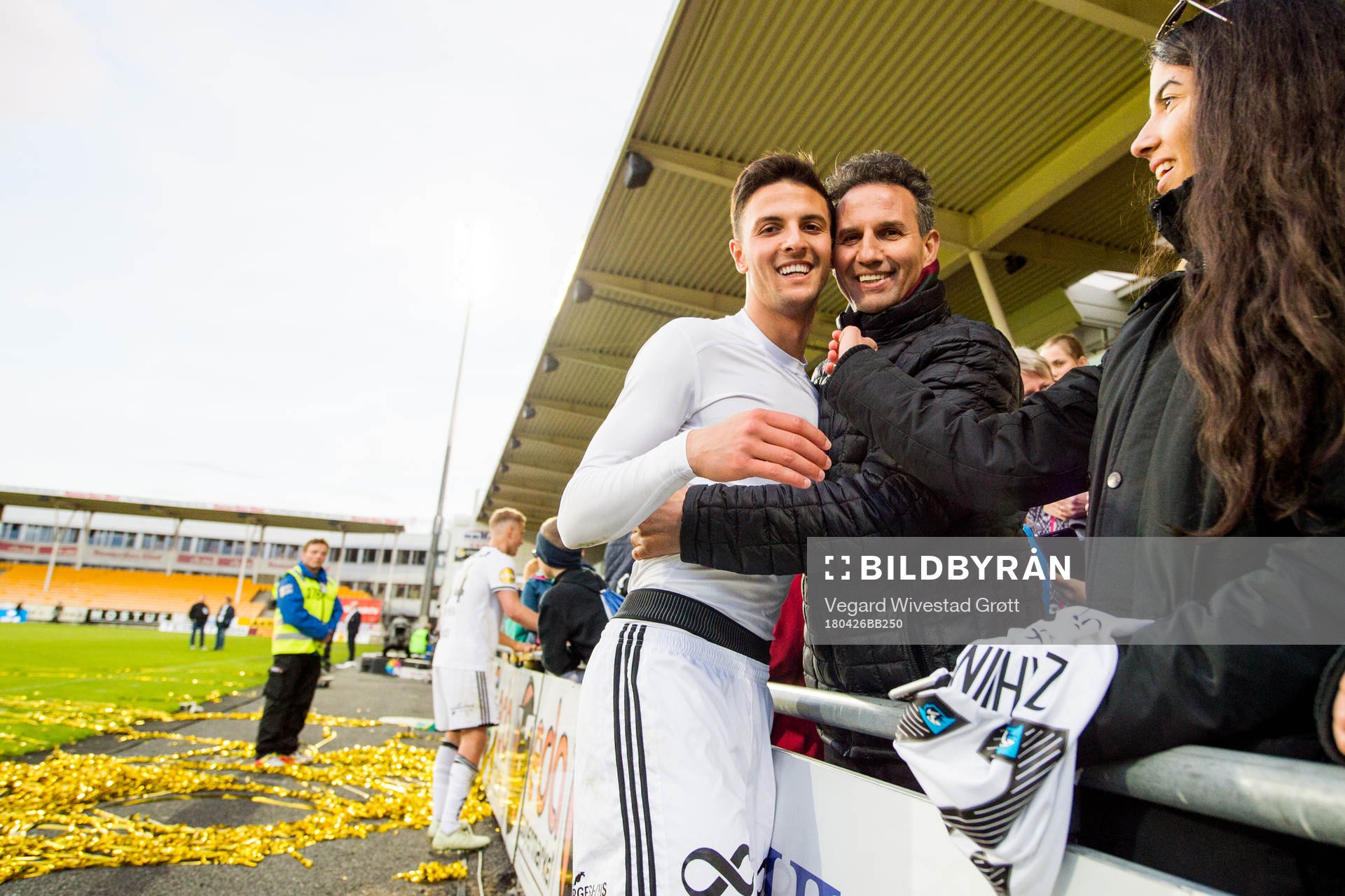 Rafik Zekhnini of Rosenborg celebrates with his family