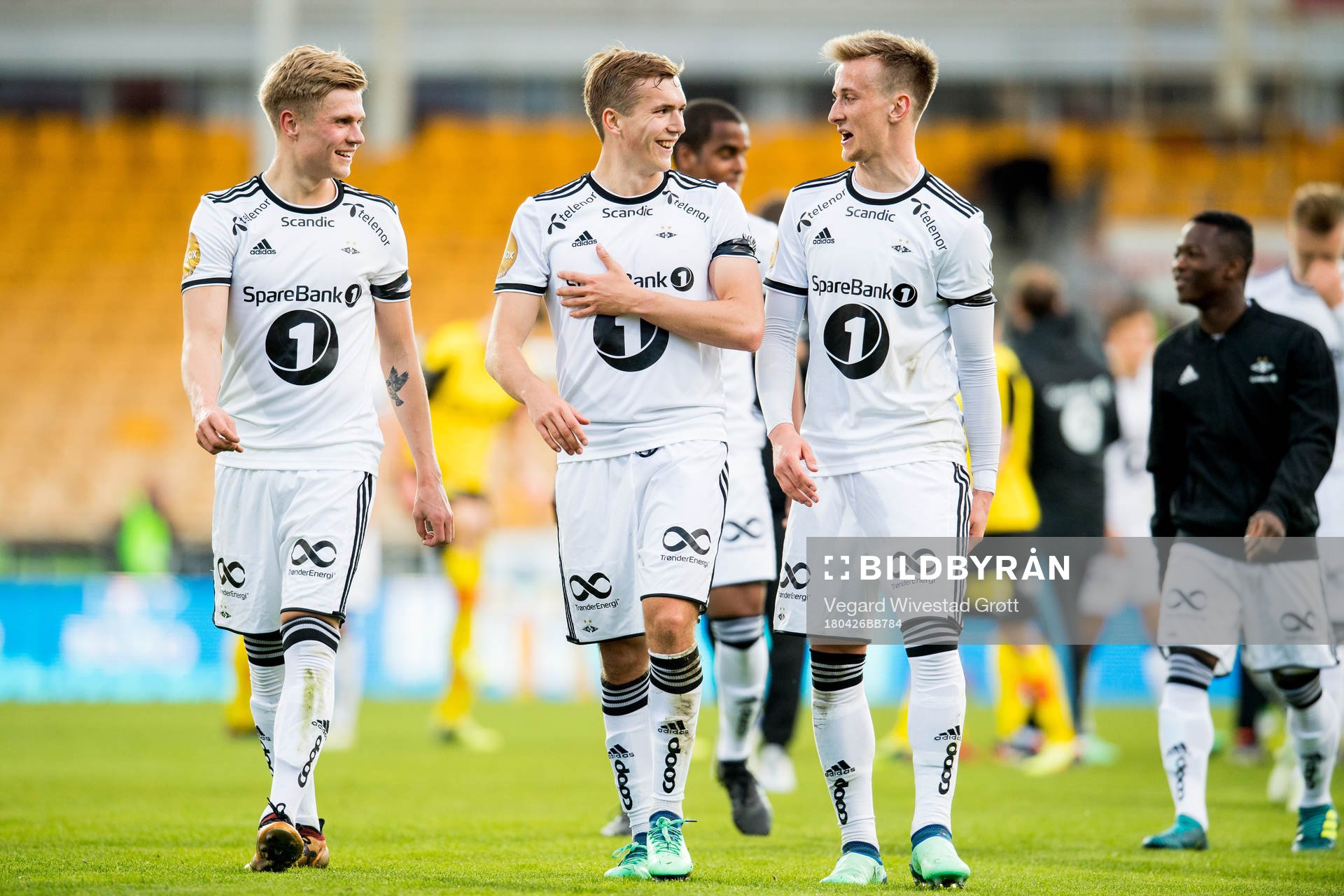 Olaus Jair Skarsem, Morten Konradsen and Erlend Dahl Reitan of Rosenborg after winning the UNICEF Mesterfinale match between Lillestrøm and Rosenborg on April 26, 2018 in Lillestrøm.