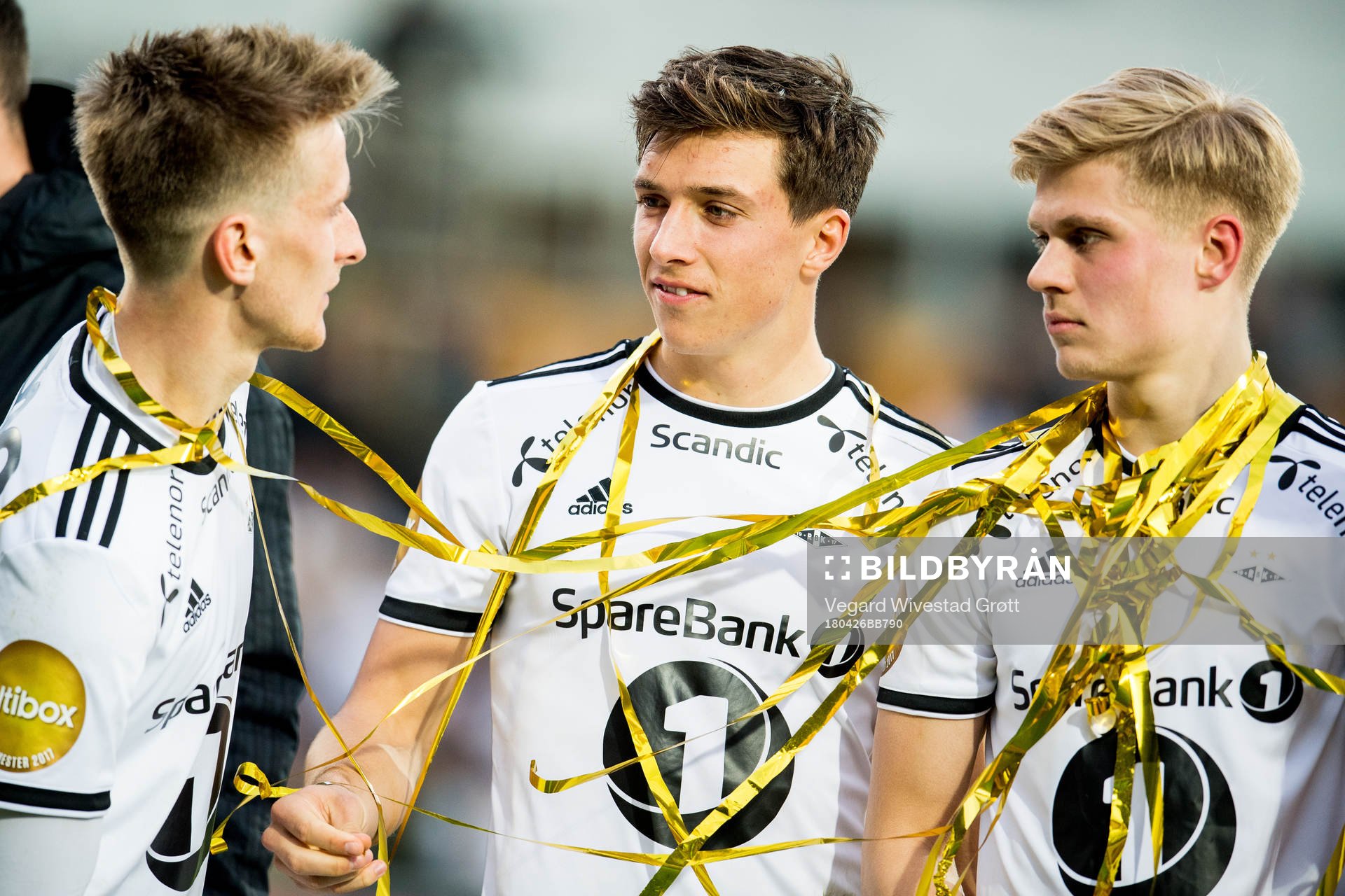 Erlend Dahl Reitan, Malte Meineche Amundsen and Olaus Jair Skarsem of Rosenborg after winning the UNICEF Mesterfinale match between Lillestrøm and Rosenborg on April 26, 2018 in Lillestrøm.