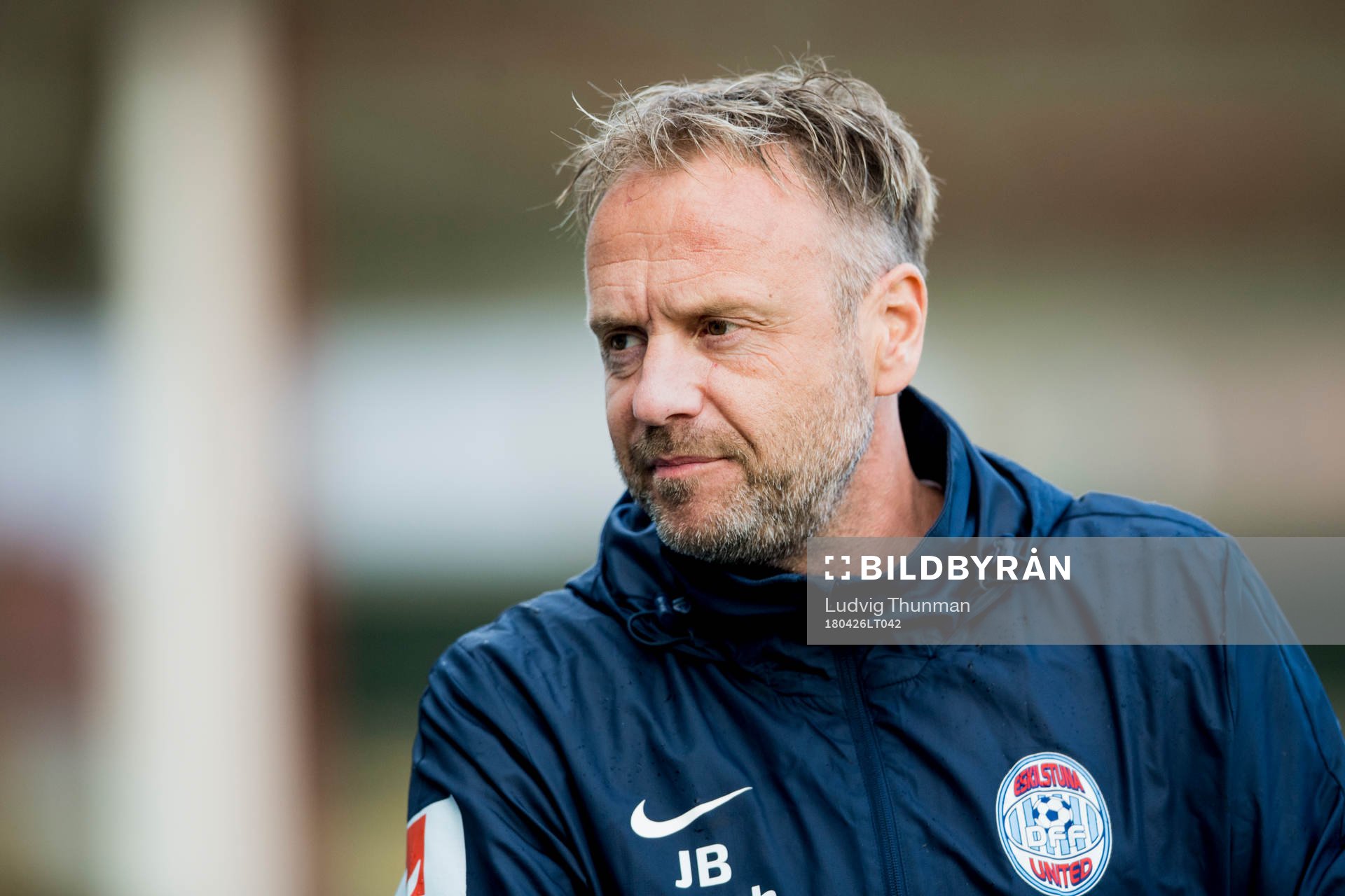 Eskilstunas tränare Jonas Björkgren under fotbollsmatchen i Damallsvenskan mellan FC Rosengård och Eskilstuna den 26 april 2018 i Malmö.