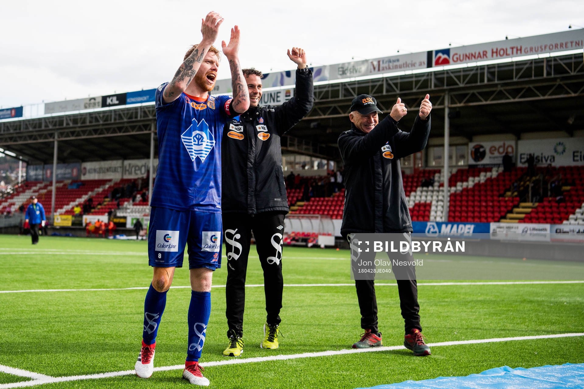 Fredrik Carlsen of Aalesund celebrates after the OBOS-ligaen match between Kongsvinger and Aalesund on April 28, 2018 in Kongsvinger.