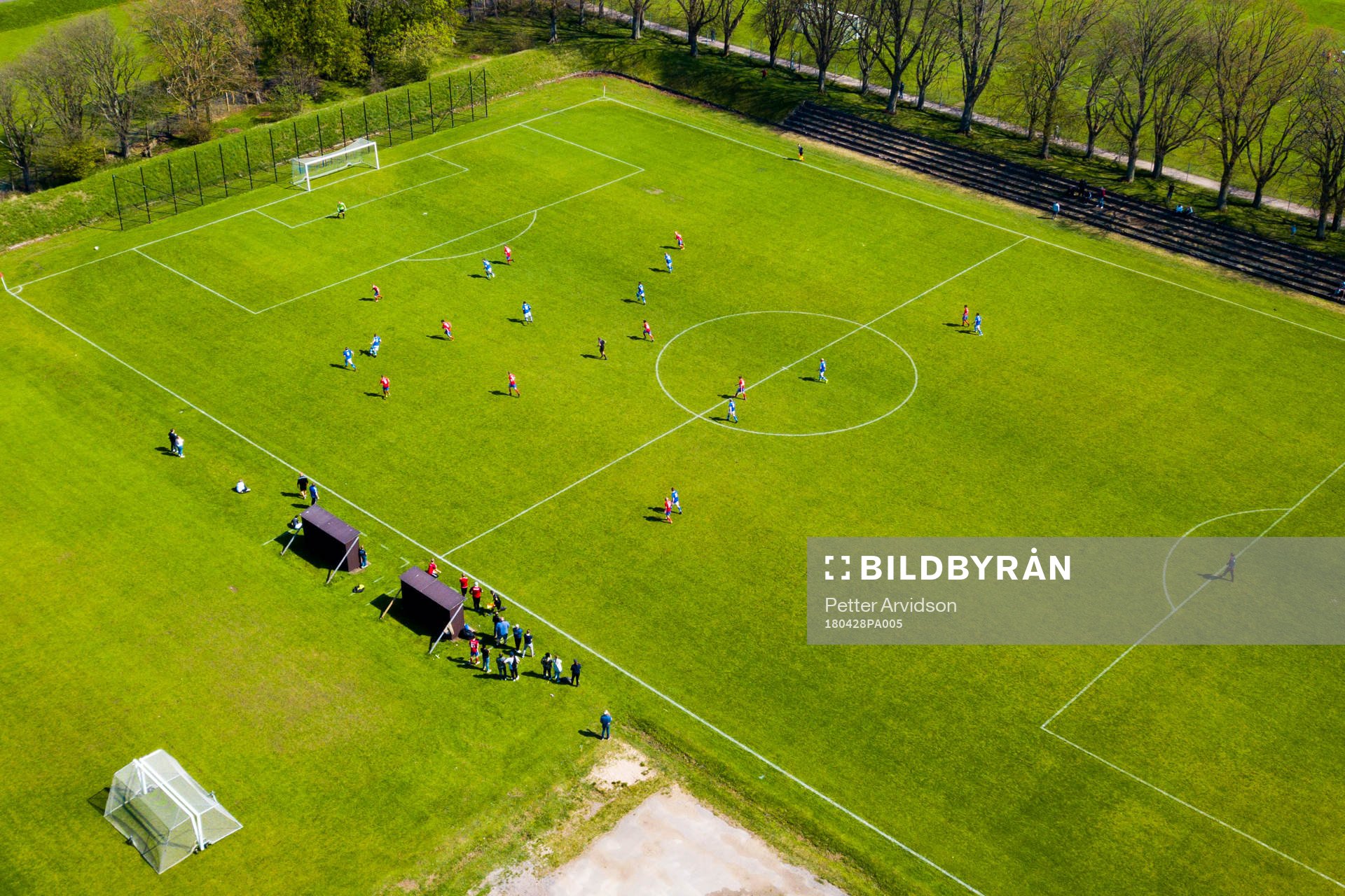 Drönarvy över en fotbollsplan