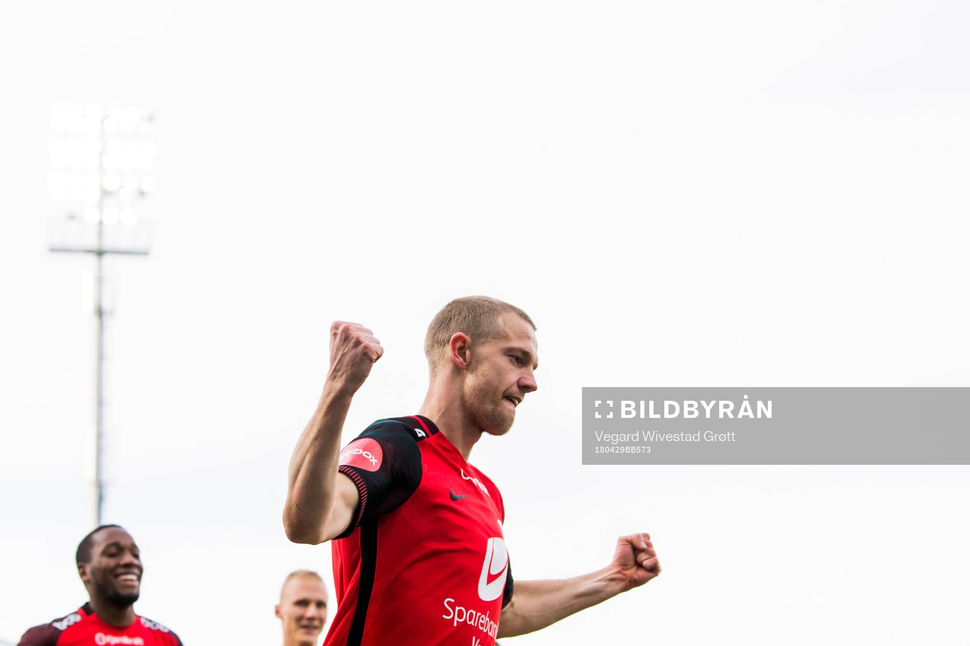 Peter Orry Larsen of Brann celebrates with his teammates
