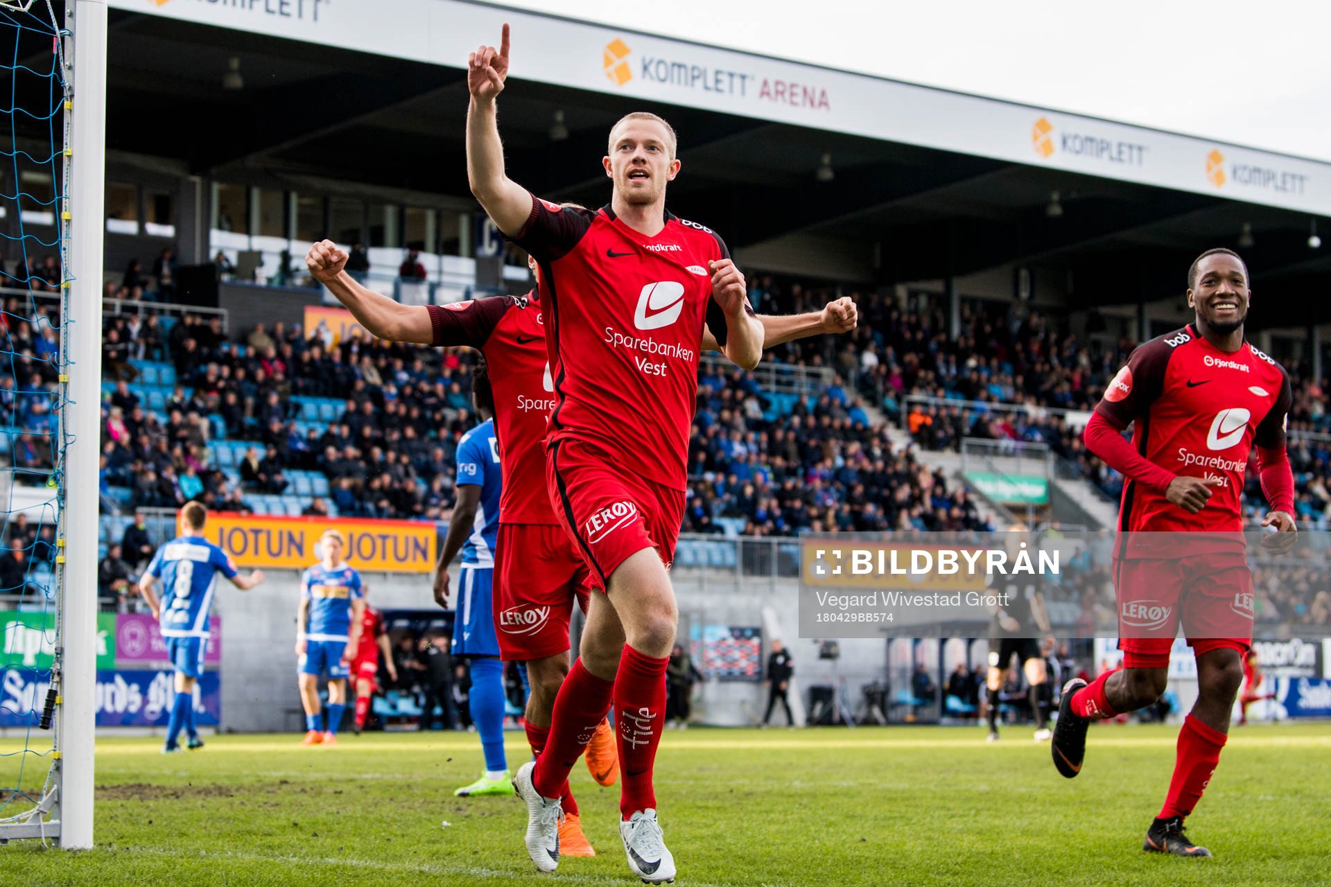 Peter Orry Larsen of Brann celebrates with his teammates