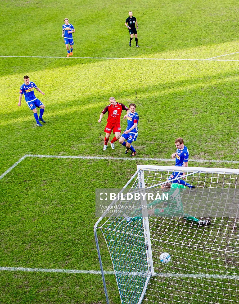 Peter Orry Larsen of Brann scores 0-1 behind goalkeeper
