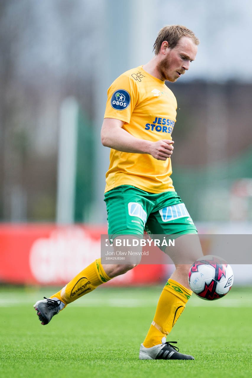 Sverre Martin Torp of Ull/Kisa during the OBOS-ligaen match between Ull/Kisa and Viking on April 29, 2018 in Jessheim.