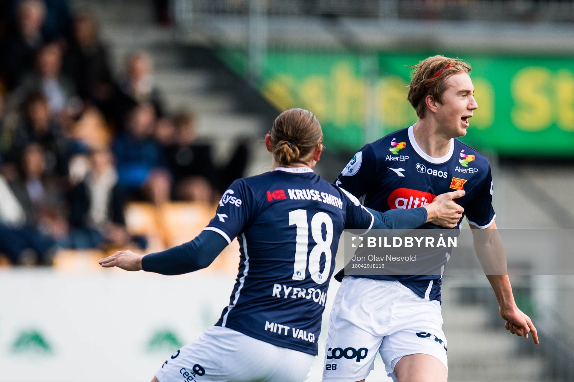 Julian Ryerson and Kristian Thorstvedt of Viking celebrate