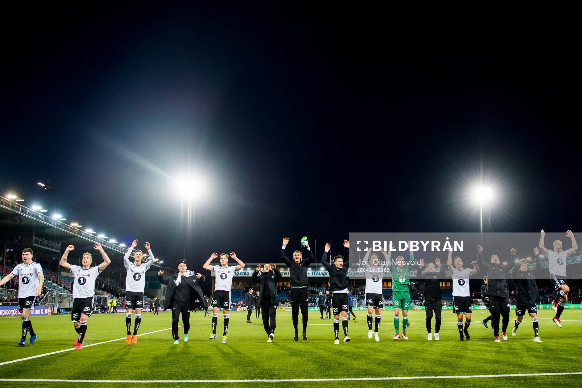 The players of Rosenborg celebrate after the Eliteserien match between Strømsgodset and Rosenborg on April 29, 2018 in Drammen.