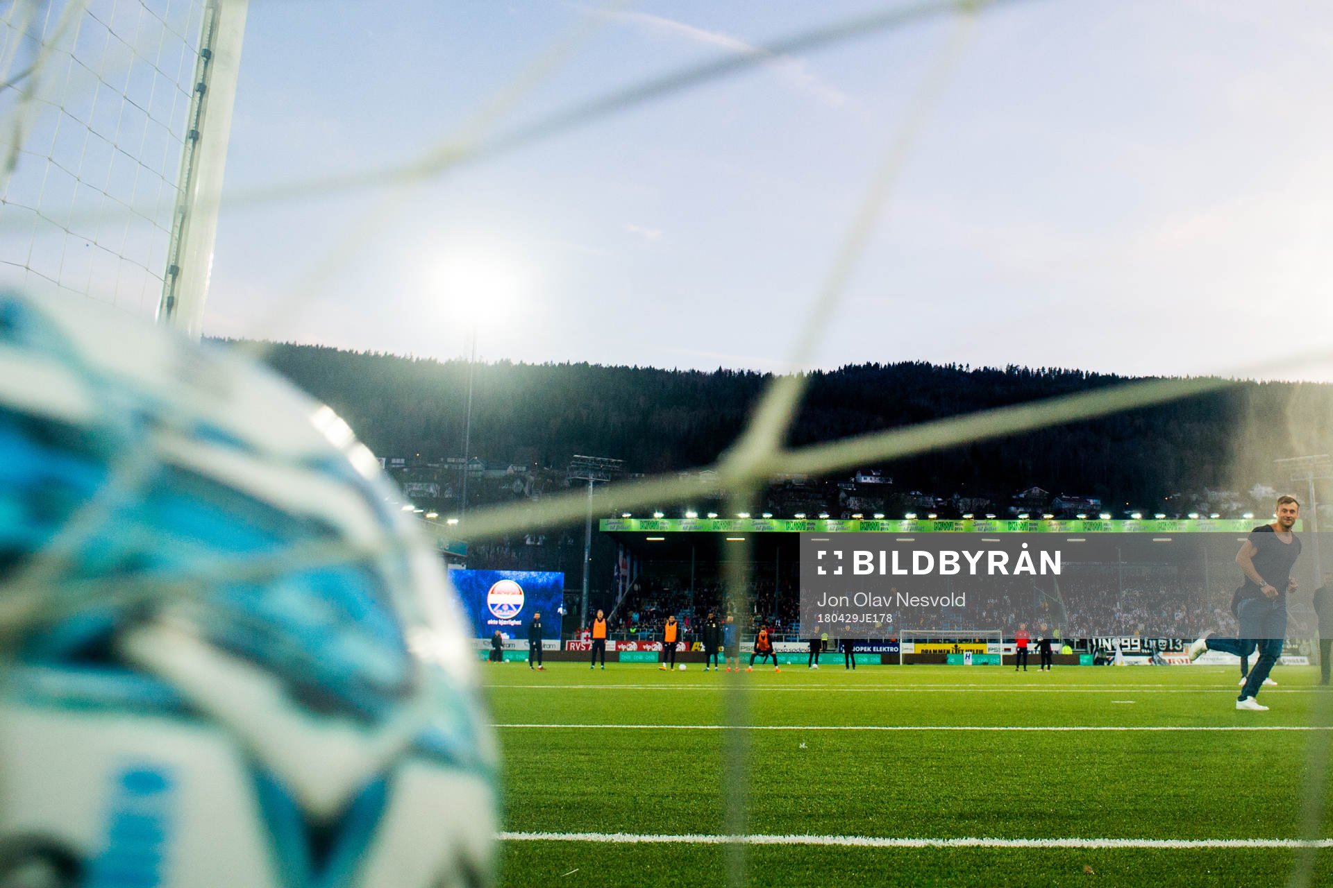 Cross-country skier Petter Northug jr. scores on a penalty in the break between the two halves during the Eliteserien match between Strømsgodset and Rosenborg on April 29, 2018 in Drammen.