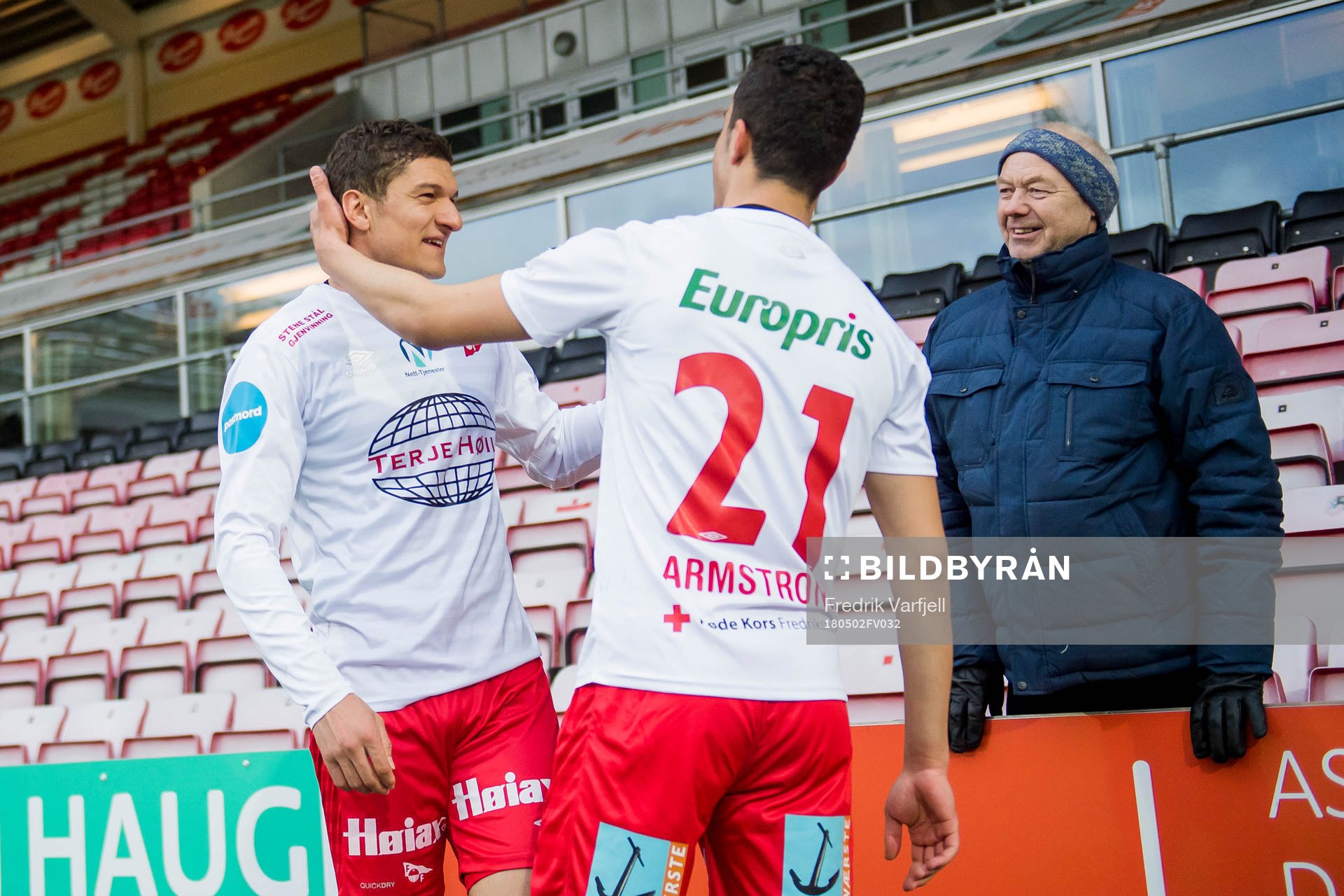 Youssef Chaib and Joel Armstrong of Fredrikstad after the cup match between FFK and Odd on May 02, 2018 in Fredrikstad. 