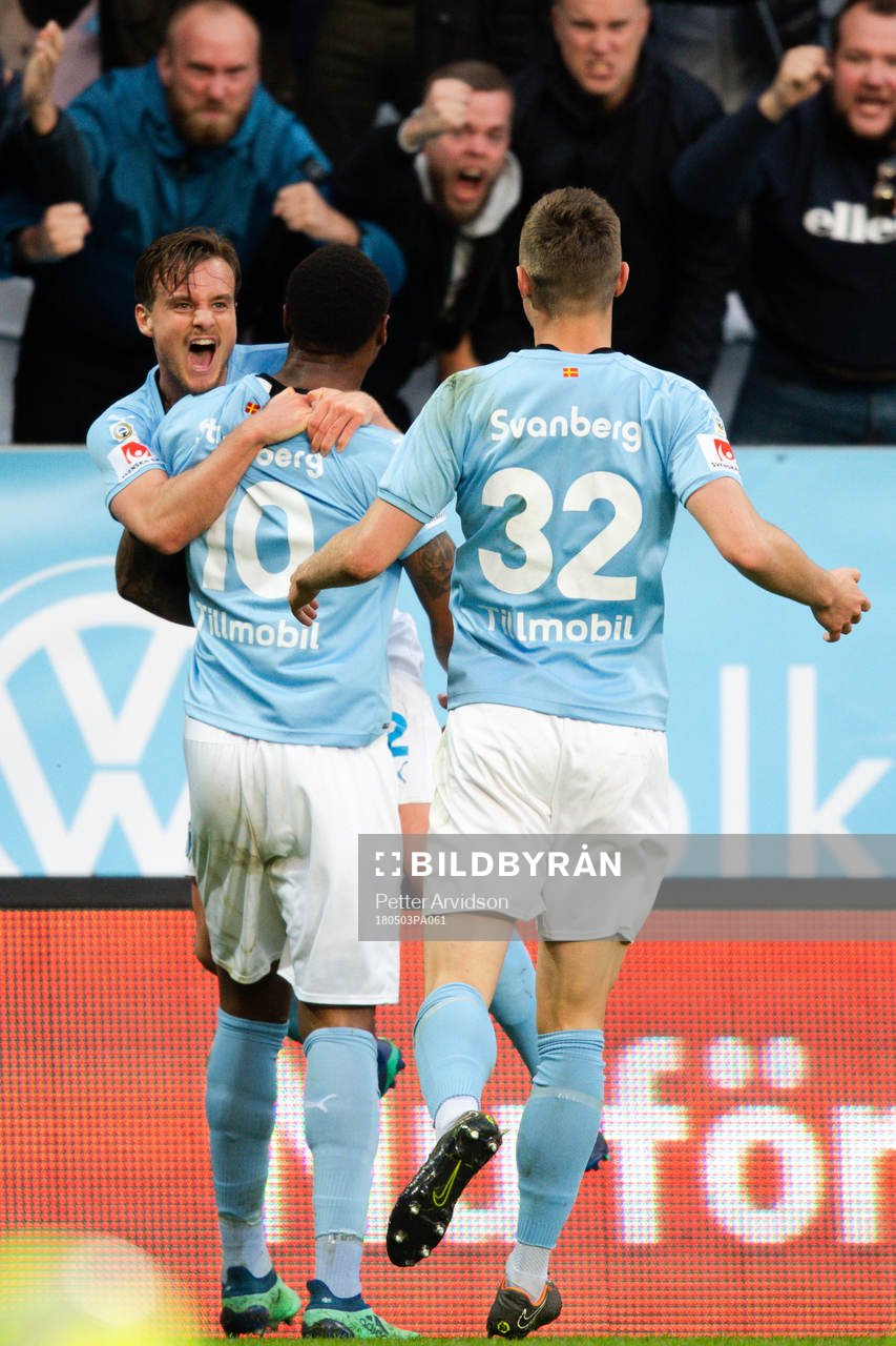 Malmö FFs Eric Larsson och Mattias Svanberg jublar med