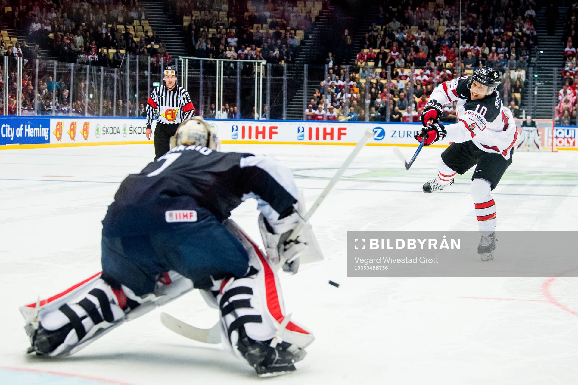 Brayden Schenn of Canada sees his penalty shoot-out attempt