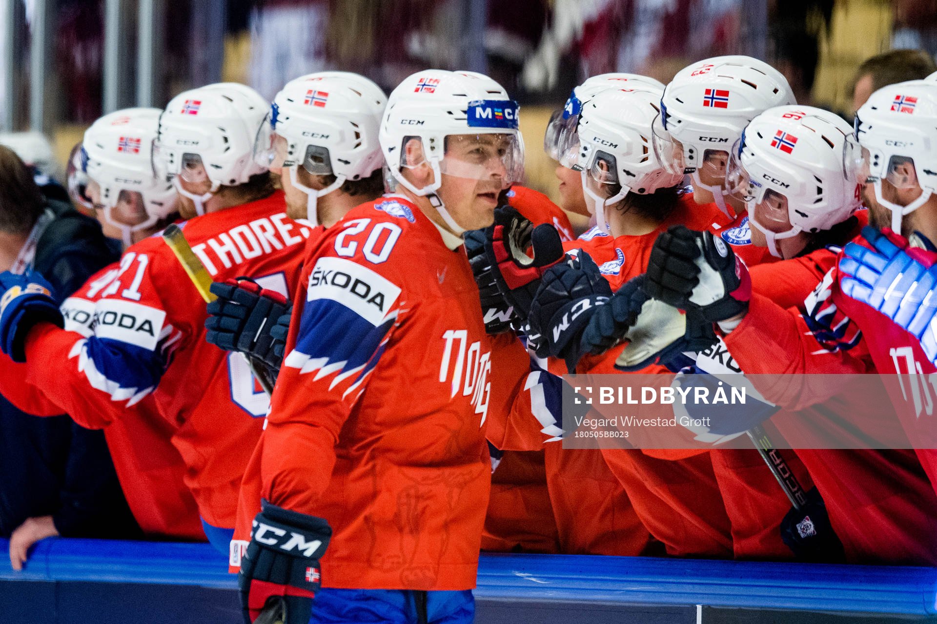 Anders Bastiansen of Norway celebrates with teammates
