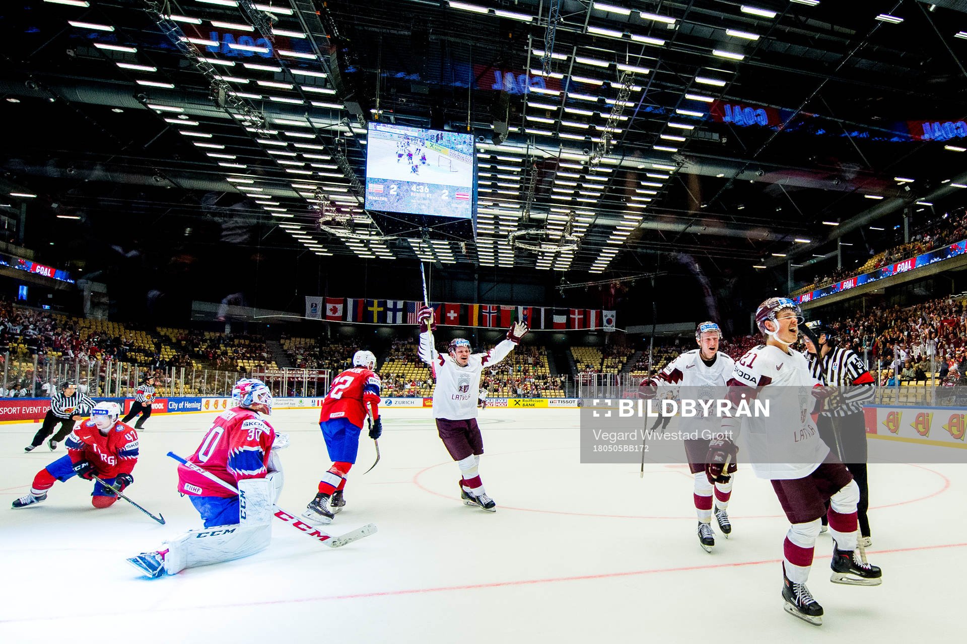 Rudolfs Balcers of Latvia celebrates