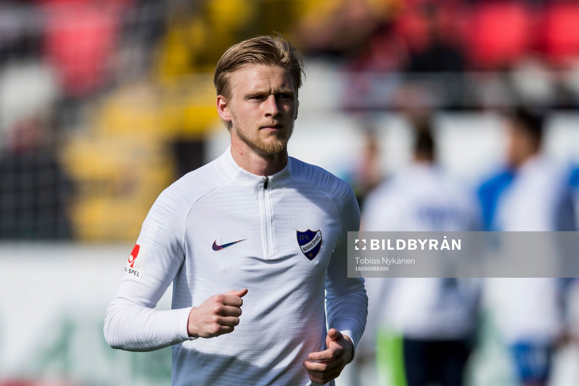 Norrköpings Kalle Holmberg före fotbollsmatchen i