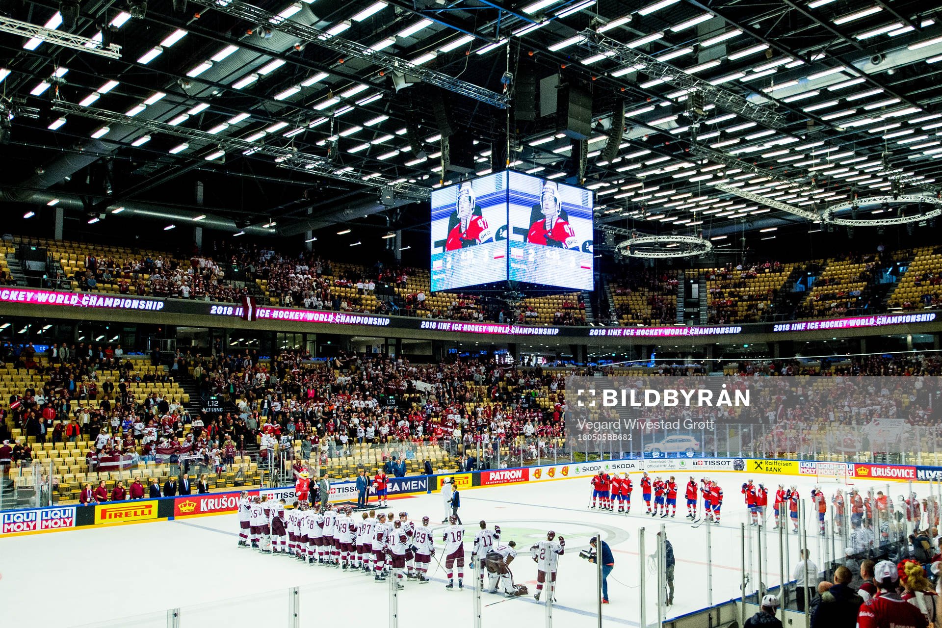 General view of Jyske Bank Boxen as both teams line up