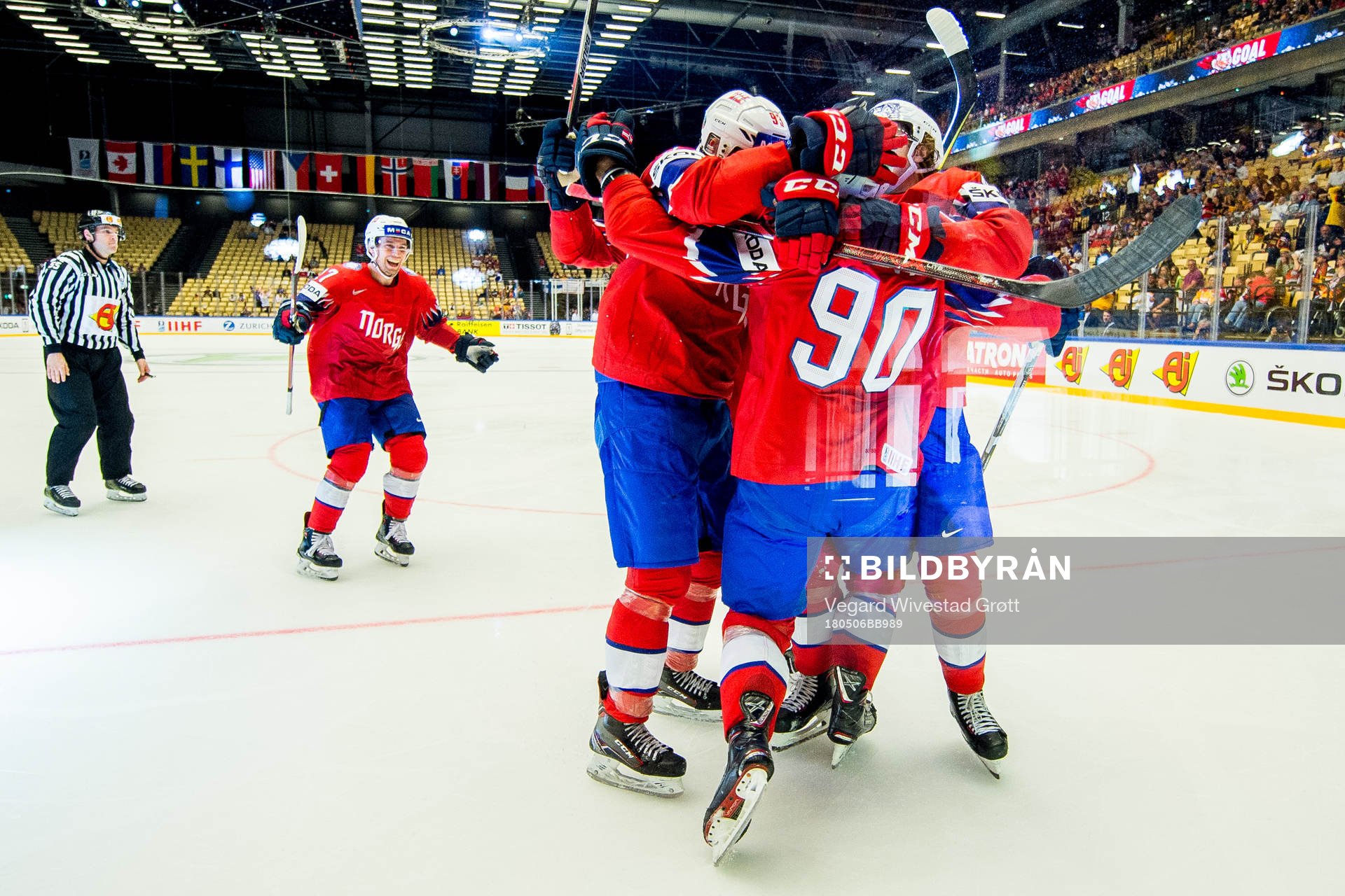 Daniel Sørvik of Norway celebrates with teammate Stefan