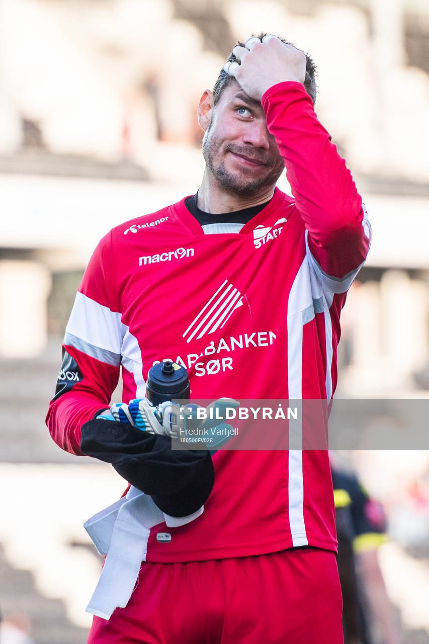 goalkeeper Jonas Deumeland of Start looks dejected