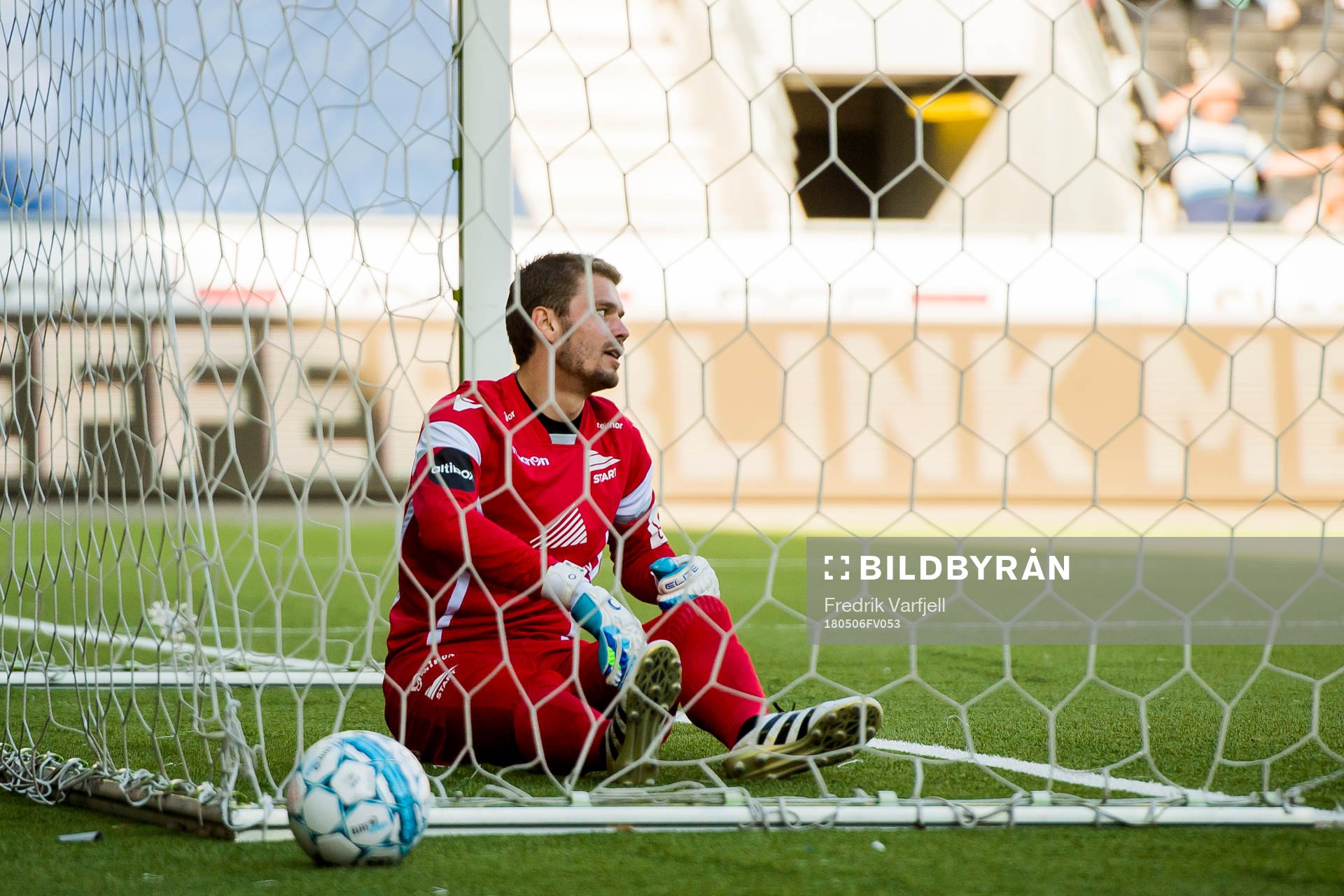 Goalkeeper Jonas Deumeland of Start looks dejected