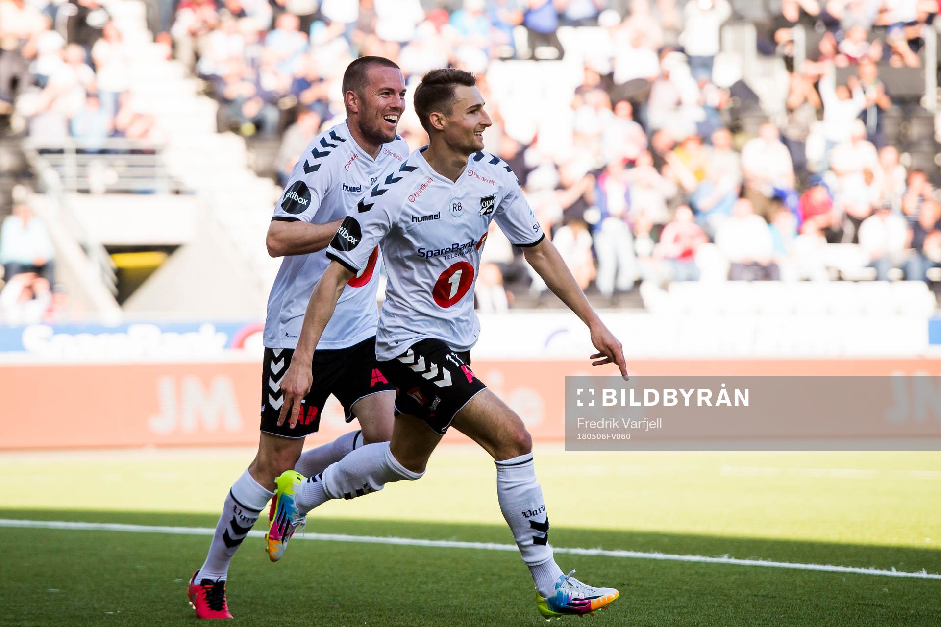 Elbasan Rashani of Odd celebrates with Espen Ruud of Odd
