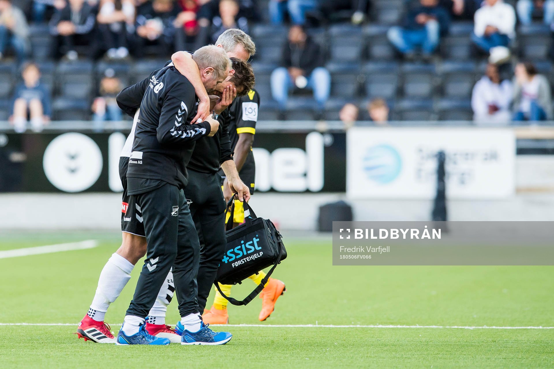 Espen Hammer Berger of Start walks of the pitch with an