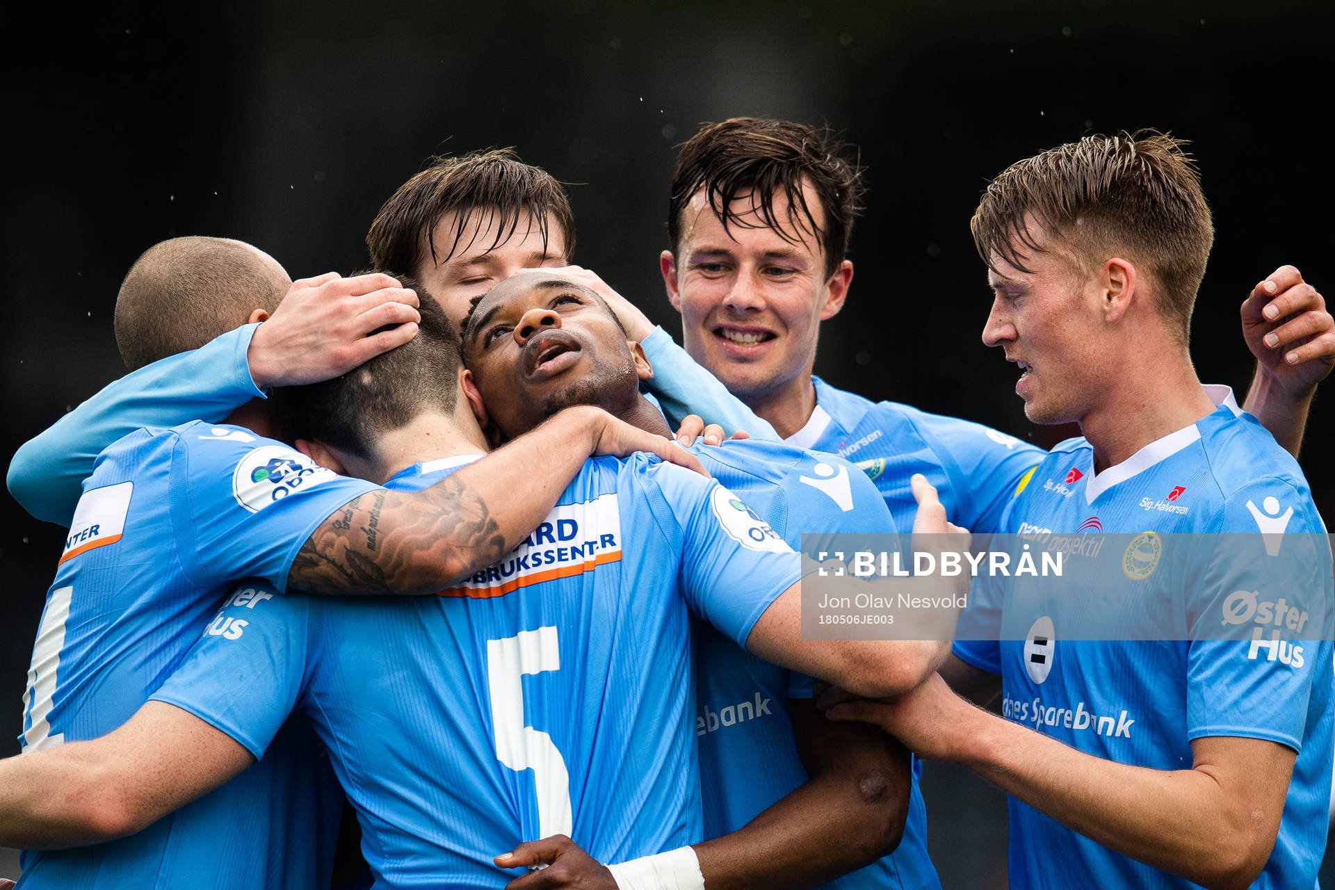 Kachi of Sandnes Ulf celebrate with team mates