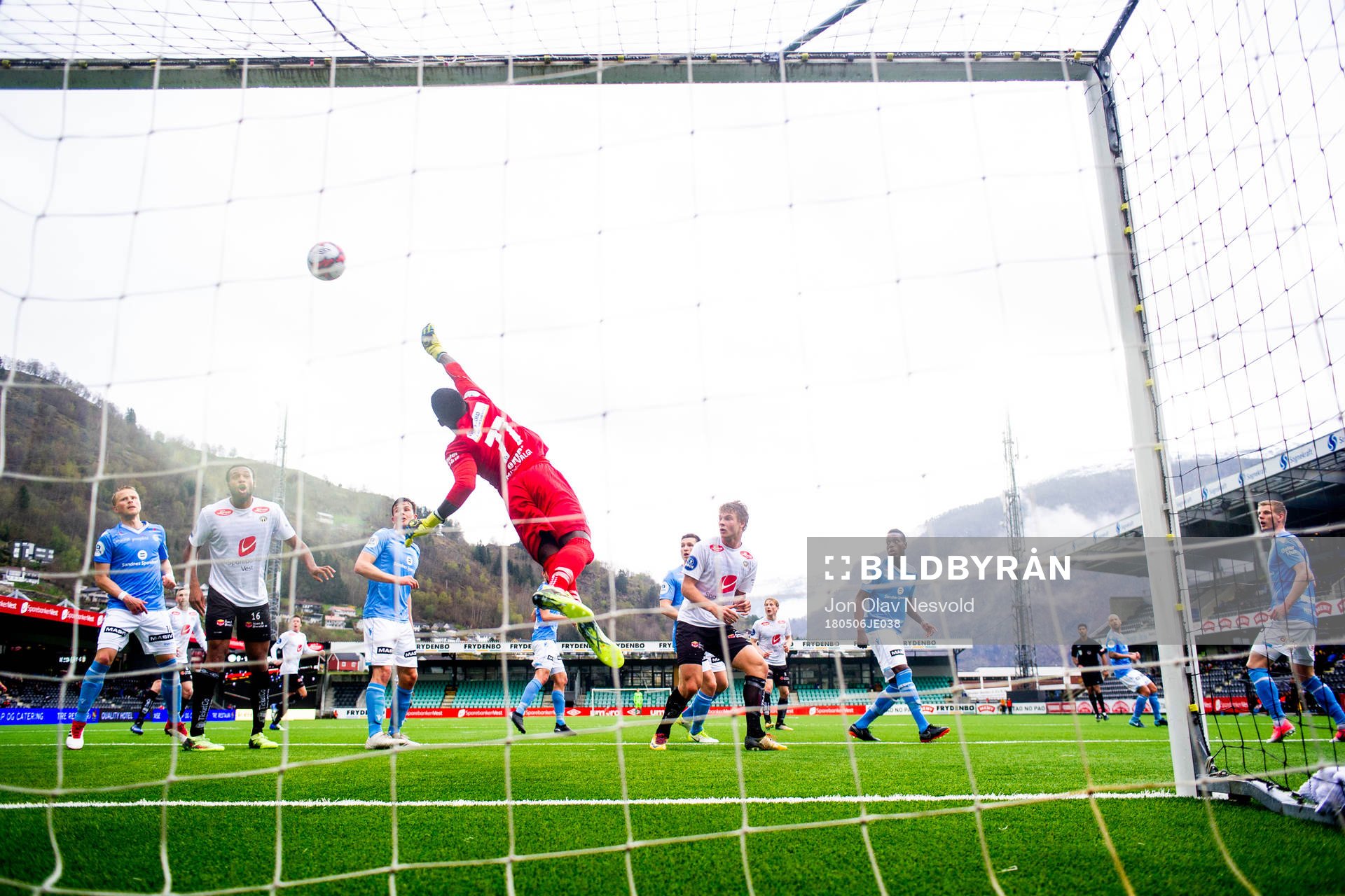 Goalkeeper Arnold Origi of Sandnes Ulf with a save