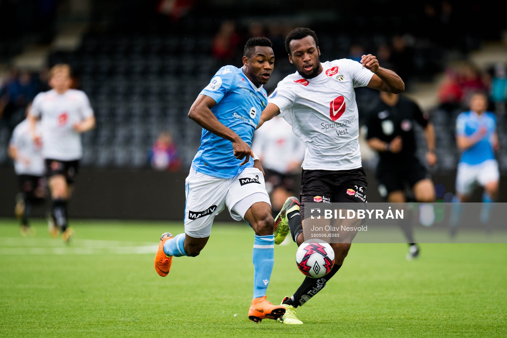 Kachi of Sandnes Ulf and Reiss James Greenidge of Sogndal