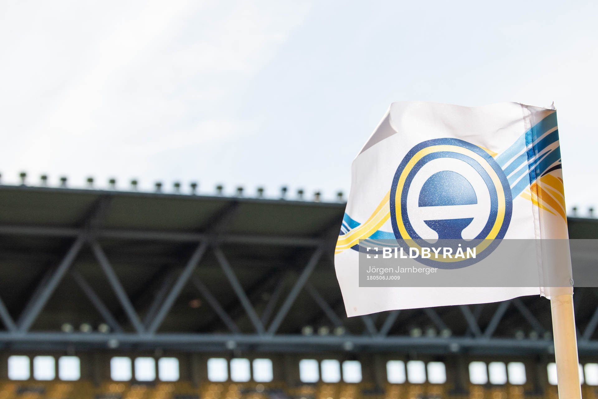 Hörnflagga, Allsvenskan  på Borås arena inför fotbollsmatchen i Allsvenskan mellan Elfsborg och AIK den 6 maj 2018 i Borås.