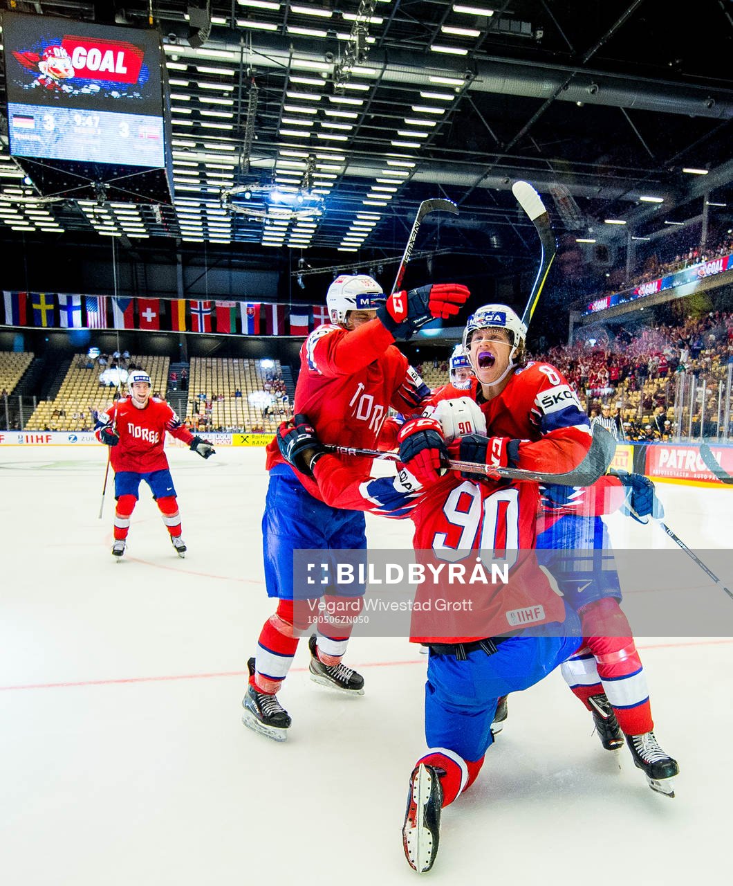Daniel Sørvik of Norway celebrates with teammate Thomas