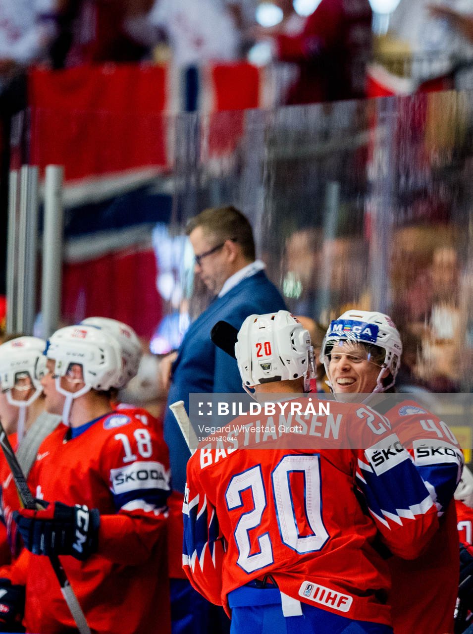 Ken Andre Olimb of Norway celebrates with Anders Bastiansen