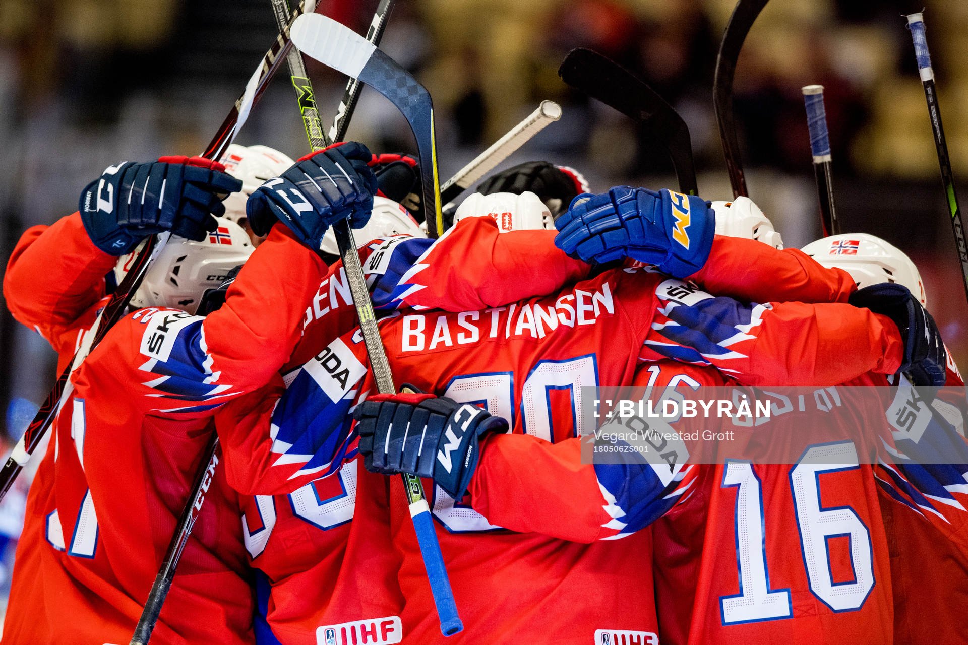 Anders Bastiansen of Norway celebrates with teammates