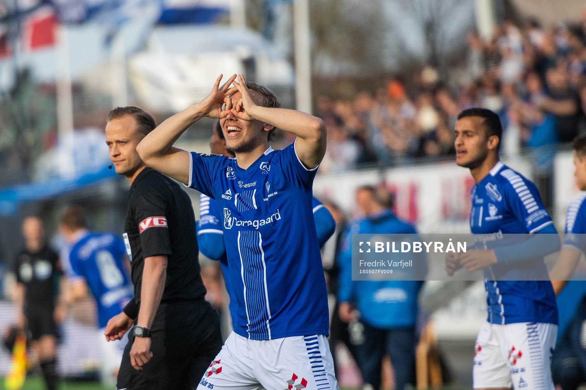 Mikkel Agger of Sarpsborg 08 celebrates scoring 1-0
