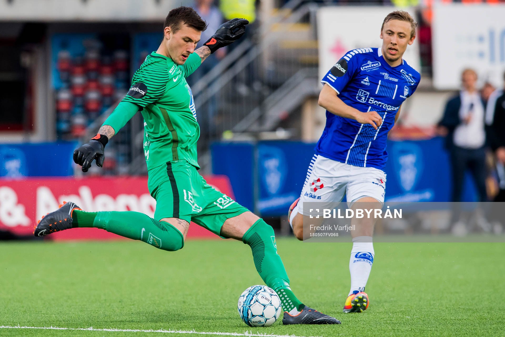 Goalkeeper Andreas Linde of Molde and Mikkel Agger of