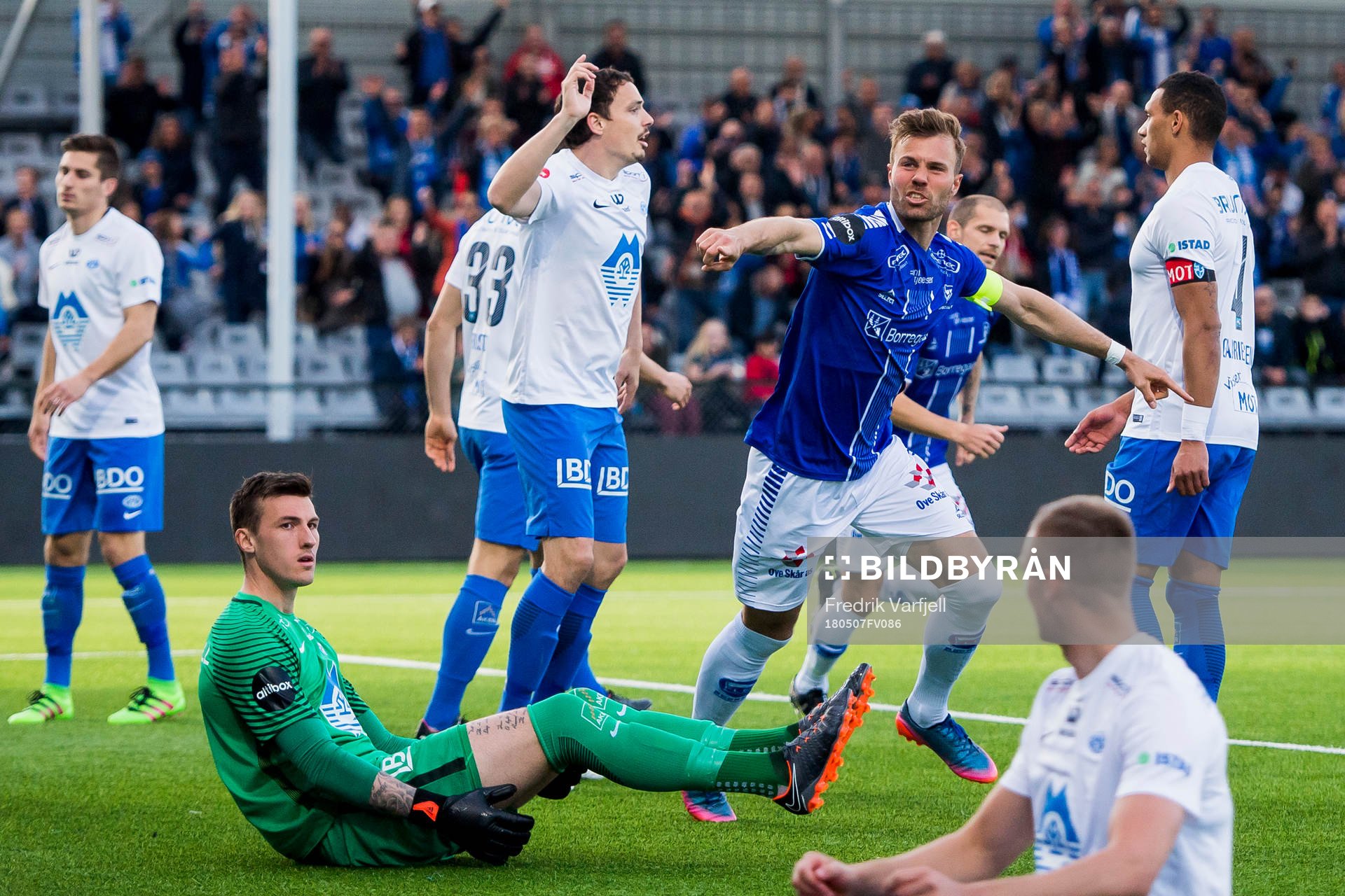 Patrick Mortensen of Sarpsborg 08 celebrates the 1-0 goal