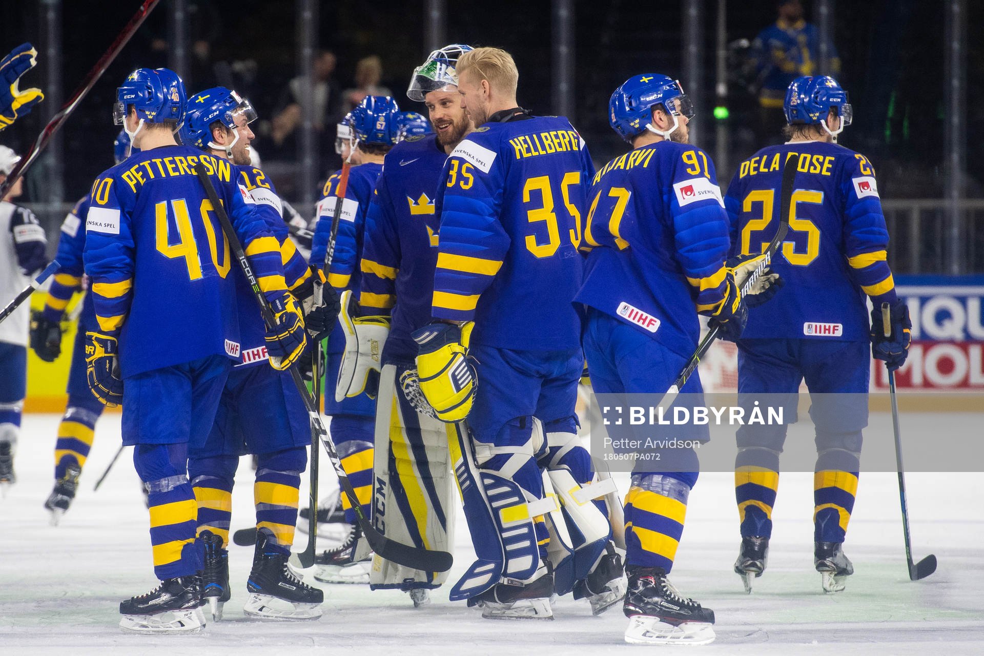 Sveriges målvakt Anders Nilsson (mitten) jublar med Johan