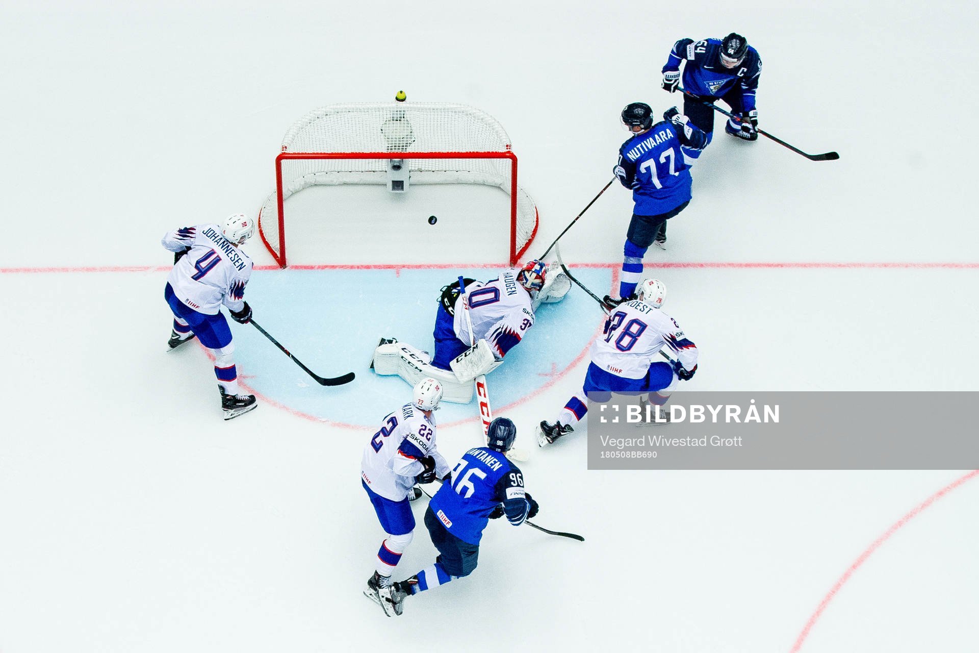 Markus Nutivaara of Finland scores 5-0 past Johannes