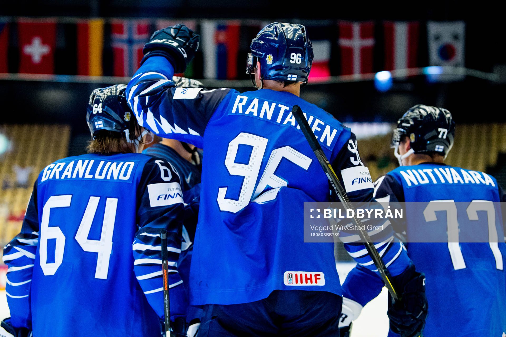 Markus Nutivaara of Finland celebrates with teammate Mikael