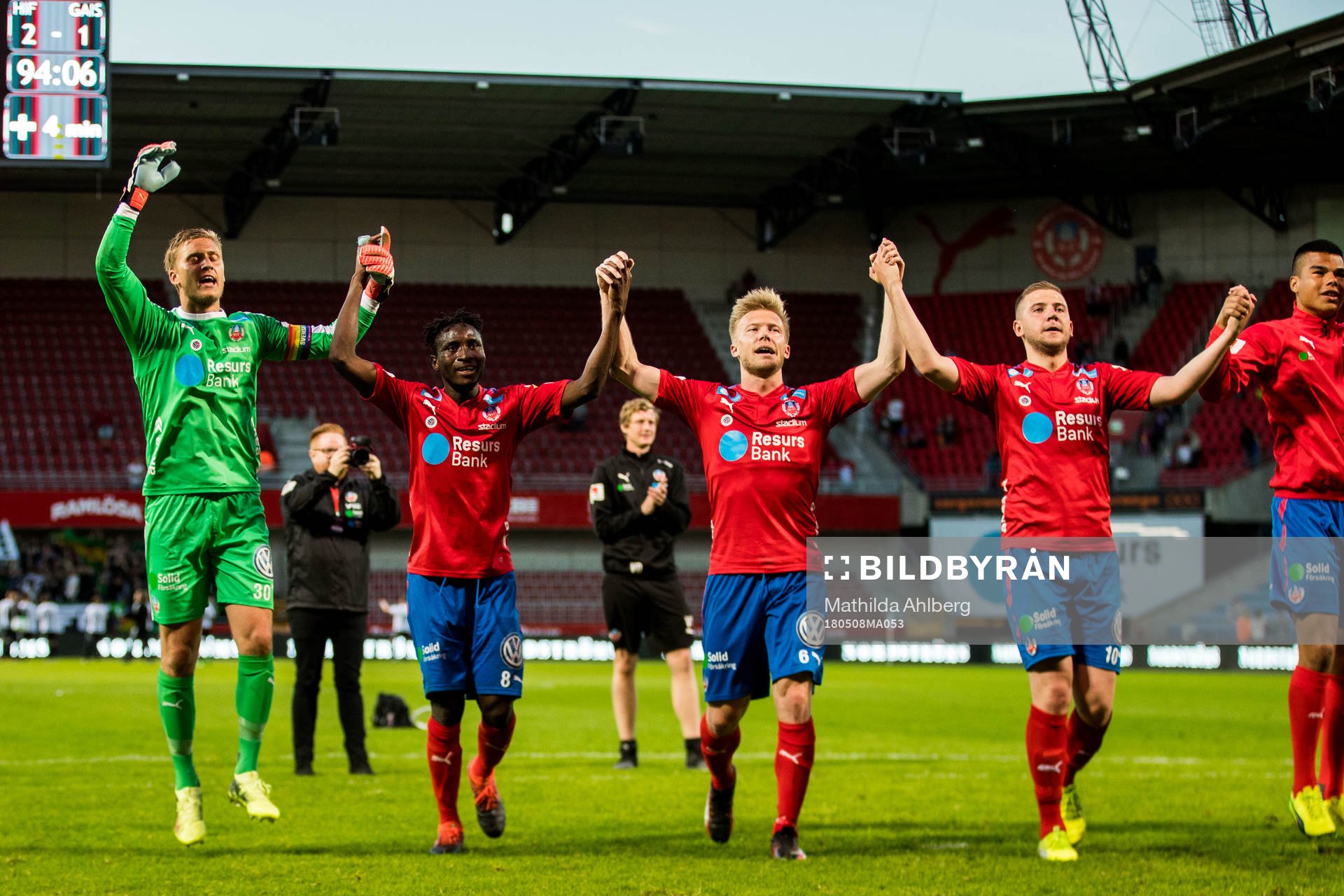 Helsingborgs målvakt Pär Hansson, Mamudu Moro, Andreas