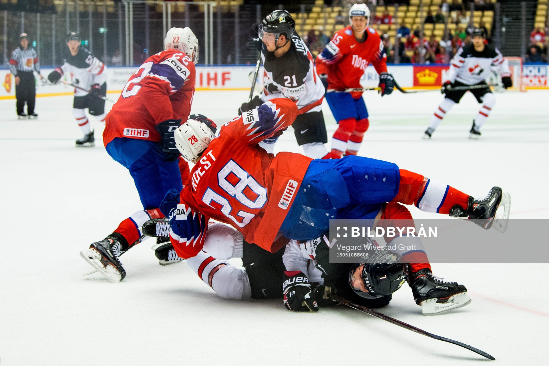 Niklas Roest of Norway and Jordan Eberle of Canada